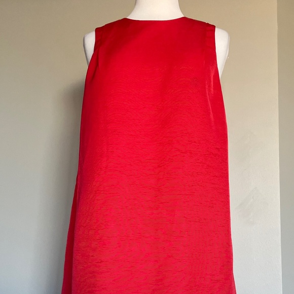 & Other Stories Red Sleeveless Shift Christmas Holiday Textured Mini Casua Dress - Picture 4 of 13